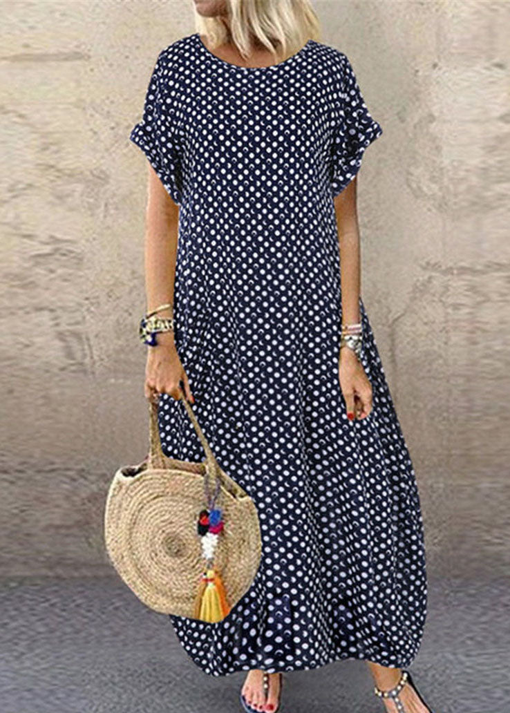 Summer Blue plaid Print Short Sleeve Plus Size Dress