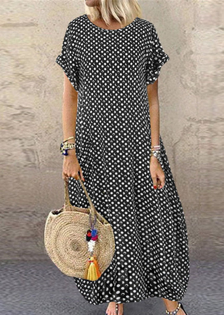 Summer Black plaid Print Short Sleeve Plus Size Dress