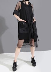 Summer Woman Black Mesh Hooded Dress - SooLinen