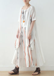 Summer Women White Chiffon Print O Neck Dress - SooLinen