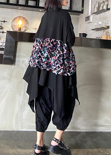 Summer black suit female temperament fashion sequined top harem pants two-piece - SooLinen