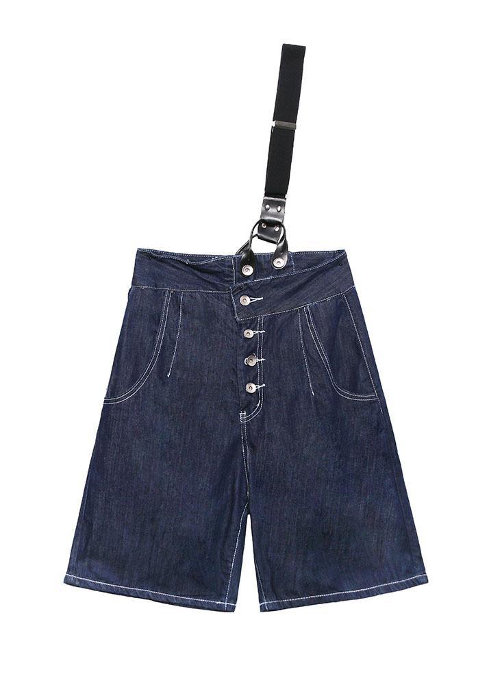 Summer denim blue back with button five pants - SooLinen