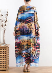 Summer new chiffon holiday style plus size women's retro dress loose printed long skirt - SooLinen