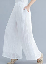 Summer new cotton and linen white wide leg pants loose yoga Chinese trousers - SooLinen