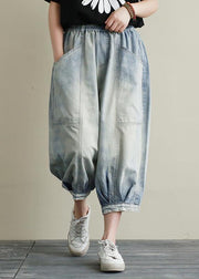 Summer new cropped denim bloomers women loose large size blue harem pants - SooLinen