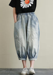 Summer new cropped denim bloomers women loose large size blue harem pants - SooLinen