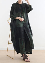 Summer new green print suit long silk wide-leg pants two-piece suit - SooLinen