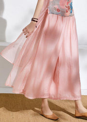Summer new style elastic waist pink temperament wide-leg pants - SooLinen