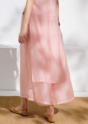 Summer new style elastic waist pink temperament wide-leg pants - SooLinen