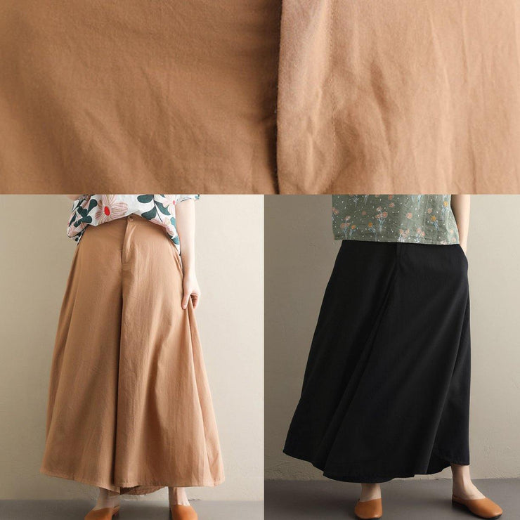 Summer new style literary fan black elastic waist versatile wide leg culottes - SooLinen