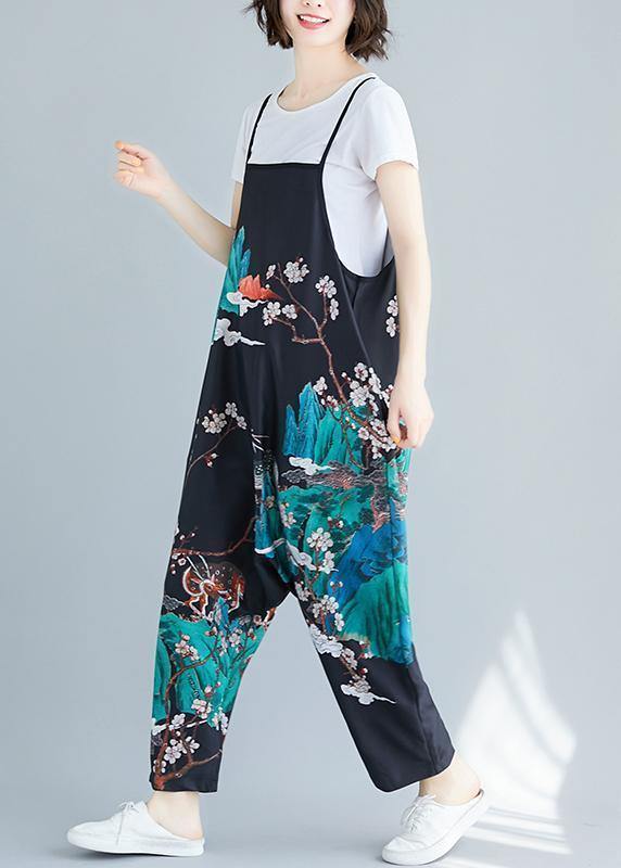Summer simple fashion print personality bib nine points casual piece harem pants - SooLinen