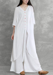 Summer suit white was thin two-piece literary goddess fan shirt - SooLinen