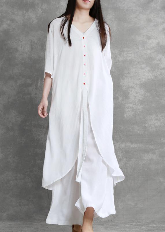 Summer suit white was thin two-piece literary goddess fan shirt - SooLinen