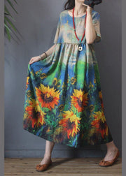 Sunflower Floral Mid Length Dress Summer - SooLinen