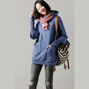 Sweater weather Upcycle big pockets blue daily knit top hooded fall