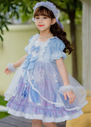 Sweet Pink Ruffled Bow Character Patchwork Tulle Kids Girls Princess Dress Summer