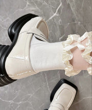 Sweet White Bow Lace Ruffles Mid Calf Socks