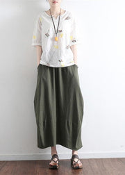 Tea green simple pockets linen skirts long maxi skirt