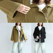 Tea green zippered woolen short coats oversize jackets cape coat