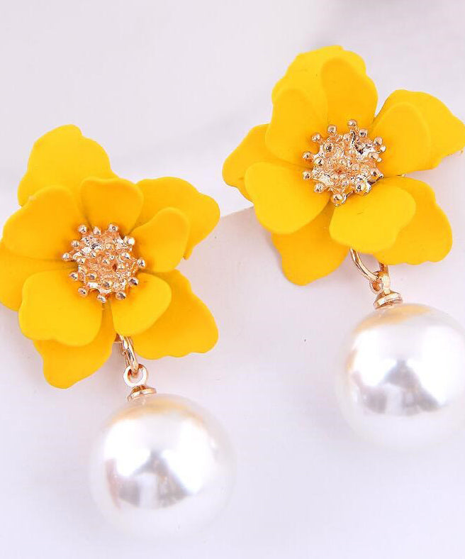 Temperament Female Fashion Yellow Metal Imitation Pearl Jewelry Drop Earrings