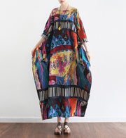 The secret world print linen dresses oversize caftans 2021 fall cotton gown