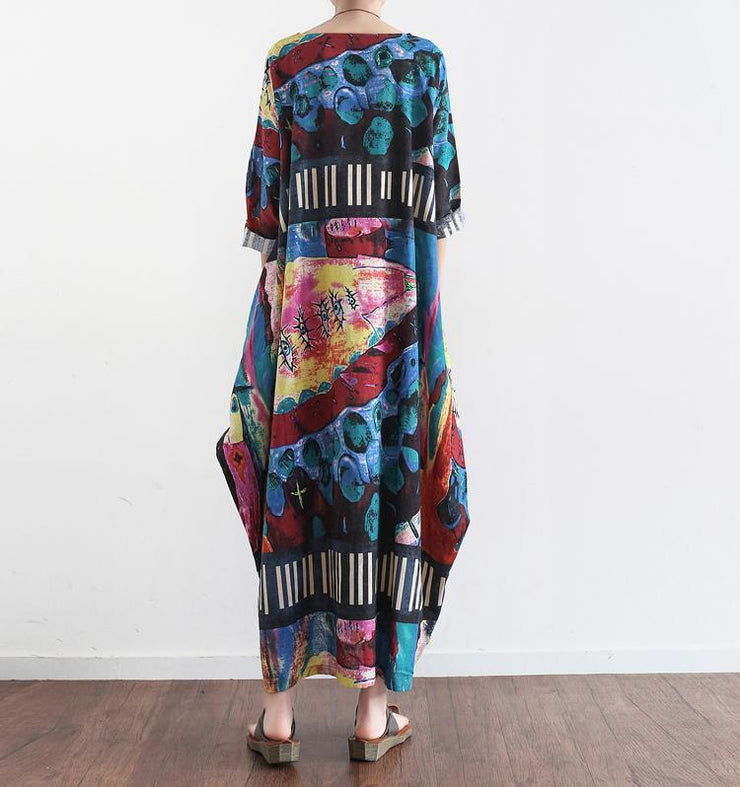 The secret world print linen dresses oversize caftans 2021 fall cotton gown