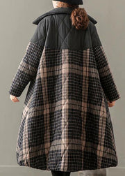 Thick Gray Plaid Coats Plus Size Clothing Coats Stand Collar Button Down outwear - SooLinen