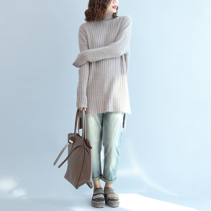 Thick warm woolen high neck sweater loose  fit casual long sleeve knitted sweaters