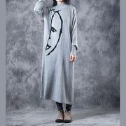 Black And Gray High Neck Maxi Sweater Dresses For Women