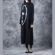 Schwarze und graue Maxi-Sweater-Kleider mit Stehkragen für Frauen