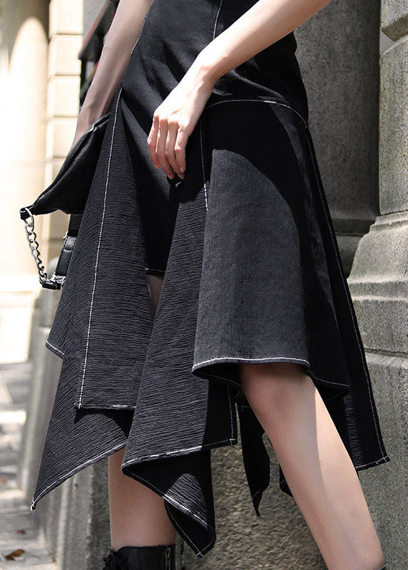 2022 Black Patchwork Skirt Asymmetrical Spring