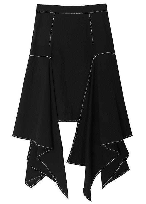 2022 Black Patchwork Skirt Asymmetrical Spring