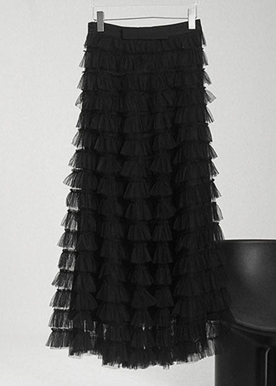 2024 Black Patchwork Tulle Skirt Spring