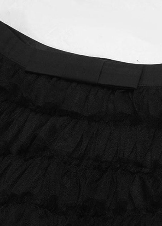 2022 Black Patchwork Tulle Skirt Spring