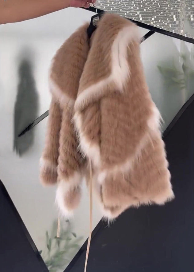 Top Quality Pink Peter Pan Collar Lace Up Fuzzy Fur Coats Long Sleeve