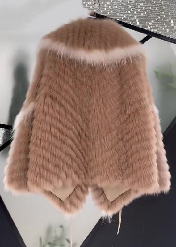 Top Quality Pink Peter Pan Collar Lace Up Fuzzy Fur Coats Long Sleeve