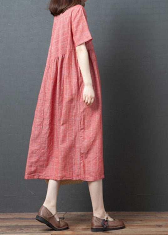 2024 Red O-Neck Cinched Dresses Short Sleeve