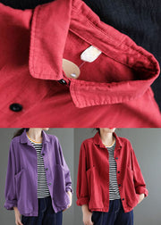 2024 Red button Peter Pan Collar Coats Long Sleeve