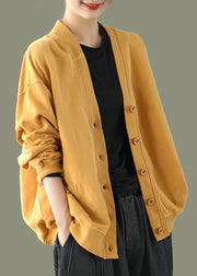 2024 Yellow V Neck Pockets Coats Long Sleeve