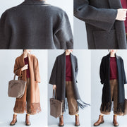 Fine gray cashmere coats tasseled hem woolen jackets long cardigans warm