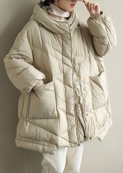 Trendy Beige Stand Collar Warm Winter Duck Down Coat