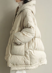 Trendy Beige Stand Collar Warm Winter Duck Down Coat