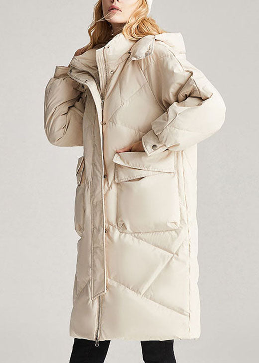 Trendy Beige zippered Pockets Casual Winter Duck Down Jacket