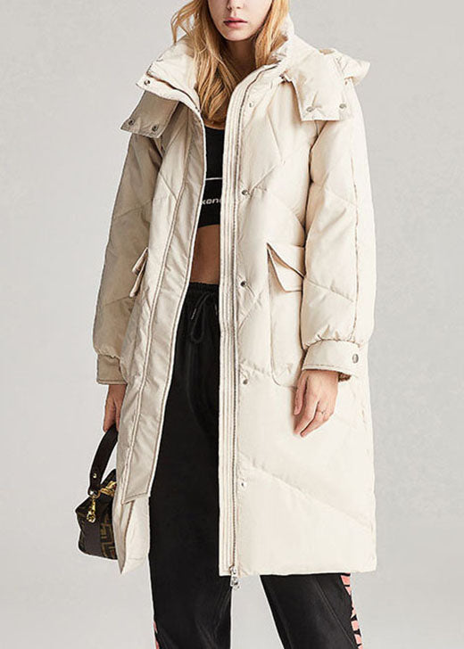 Trendy Beige zippered Pockets Casual Winter Duck Down Jacket
