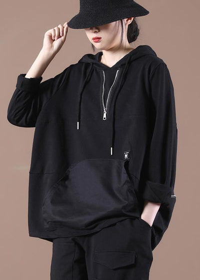 Trendy Black Hooded Sweatshirts Tracksuits - SooLinen