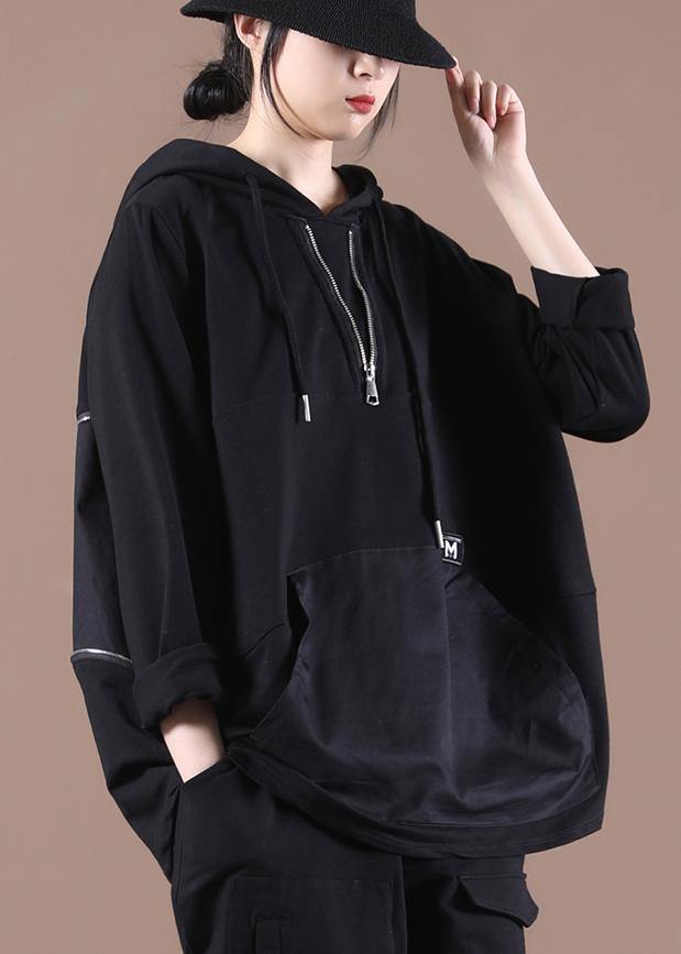 Trendy Black Hooded Sweatshirts Tracksuits - SooLinen
