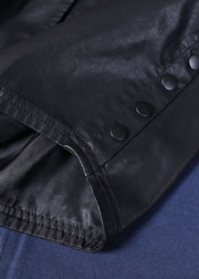 Trendy Black PU Loose Button Fall Coats Long Sleeve