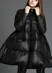 Trendiger schwarzer Stehkragen mit Reißverschluss Mode Winter Entendaunenmantel