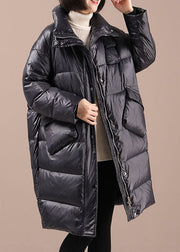 Trendy Black fashion zippered Button Winter Duck Down Winter Coat