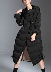 Trendy Black hooded drawstring slim fit Winter Duck Down coat